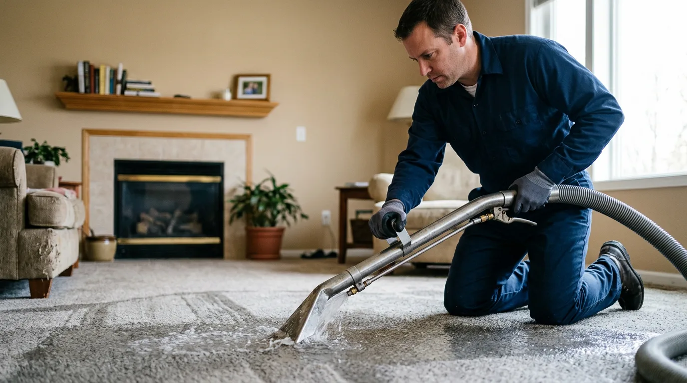 Water damage restoration technician working near Windsor, KY